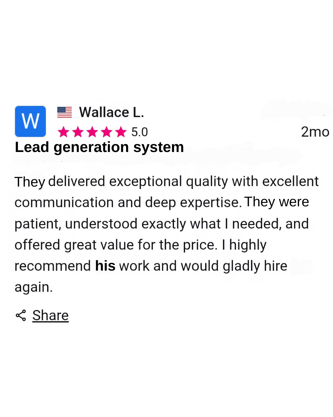 Verified Freelancer review — Wallace L., Lead Generation System